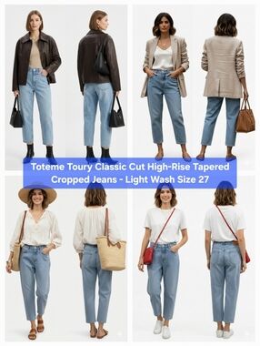 Toteme Toury Classic Cut High-Rise Tapered Cropped Jeans - Light Wash Size 27